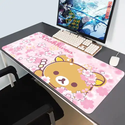Alfombrilla de goma para juegos Kawaii, alfombrilla para ratón antideslizante, alfombrilla para mesa de Anime rosa Rilakkuma, accesorios para ordenador de oficina, alfombrilla para ratón de escritorio de velocidad