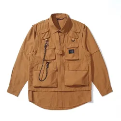 Japanese retro fashion 3 in 1 vest shirt jacket detachable multifunctional outdoor windproof  Tooling clothes Men Women coat