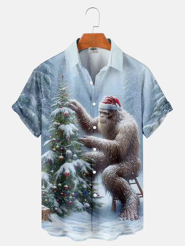 قميص هاواي صيفي بنمط عيد الميلاد للرجال لعام 2026، قميص سانتا كلوز أنيق للجنسين، قميص بأكمام قصيرة، قميص ريترو للعطلات #2