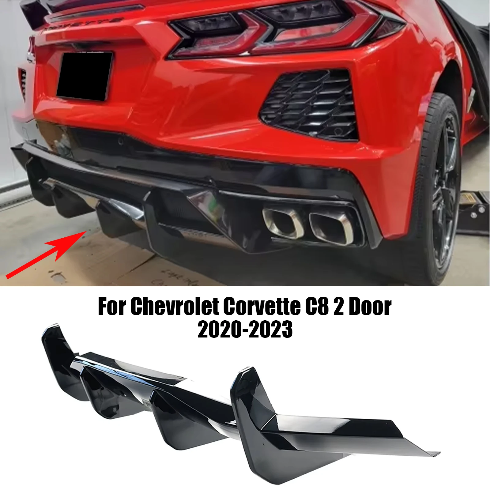 Parachoques trasero labio difusor alerón divisor para Chevrolet Corvette C8 2 puertas Z51 STG 3 2020-2024 estilo de fibra de carbono negro brillante