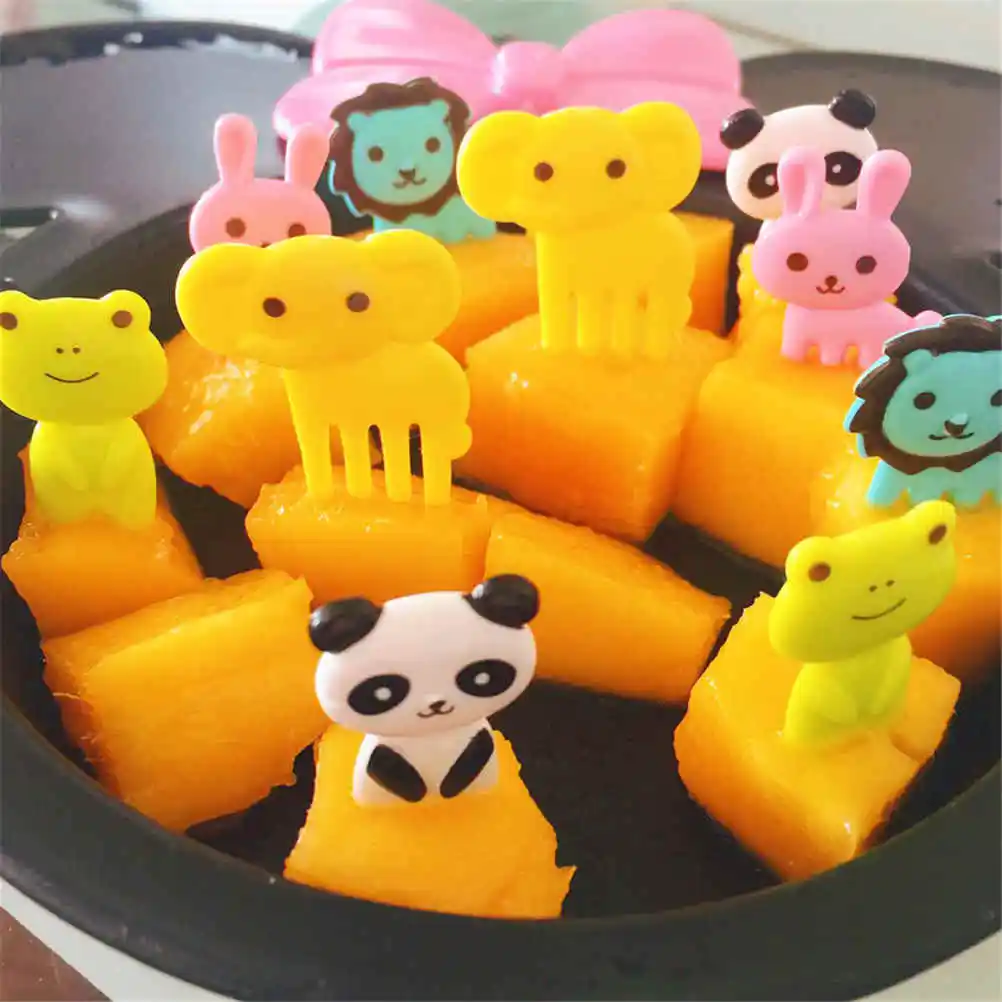 10Pcs/set Kids Animal Cartoon Fruit Fork Sign Fruit Toothpick Bento Lunch Decor【Homeclub】