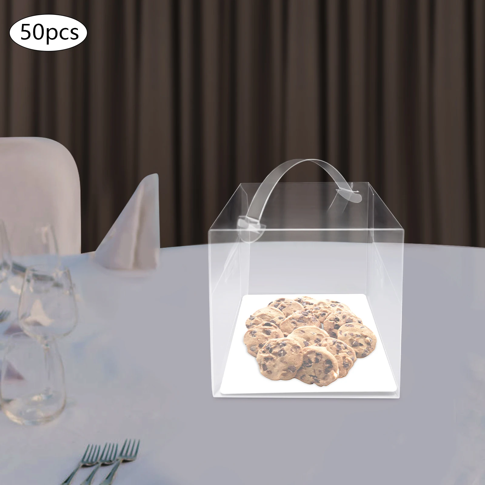 

50 Pcs Clear PET, Food-grade Cardboard Cake Boxes, Square Clear Cake Boxes, Cake Carrier with Handle