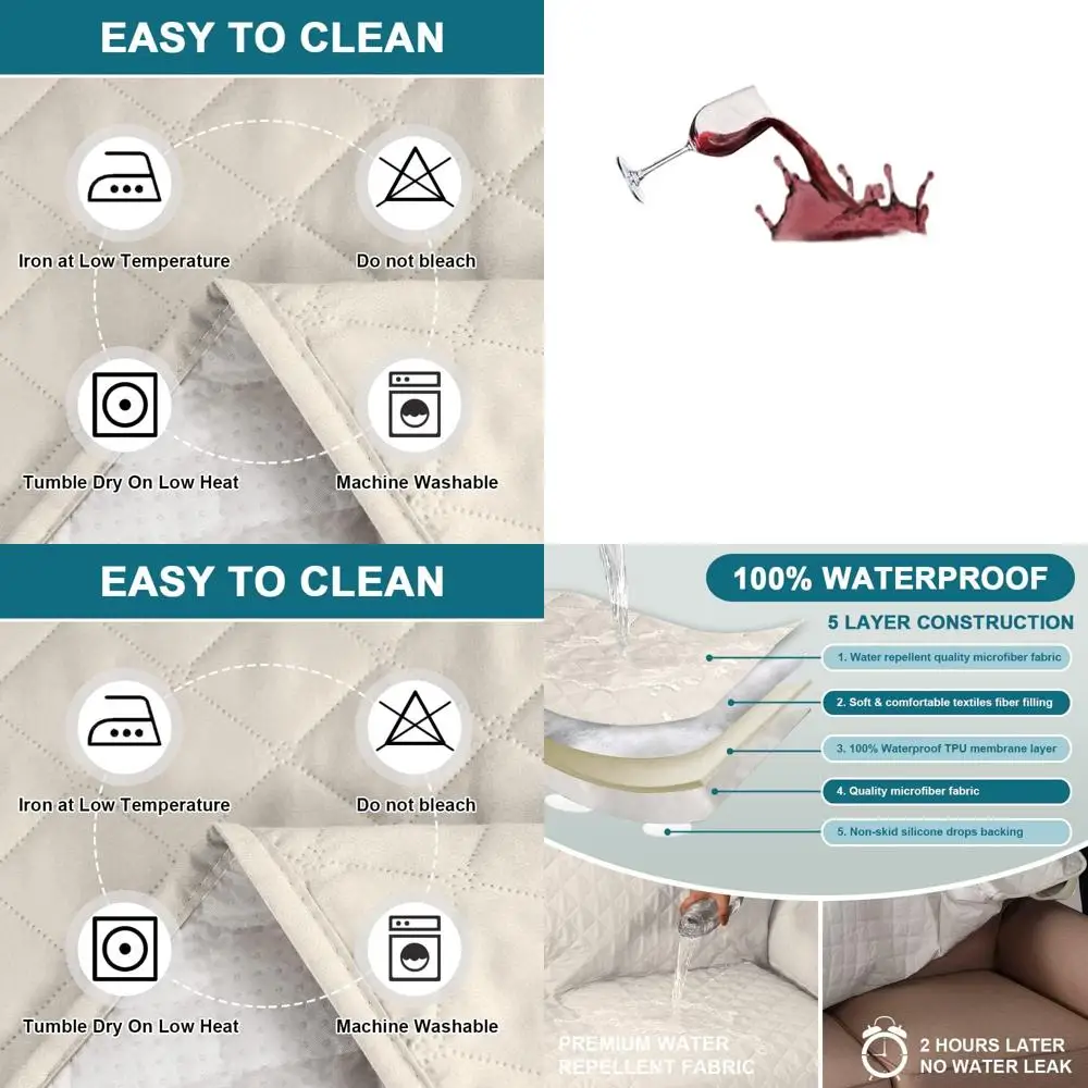 

Ivory XL Sofa Cover - 100% Waterproof, Triple Non-Slip, Pet & Kid-Friendly Couch Protector for 3-Cushion Sofas