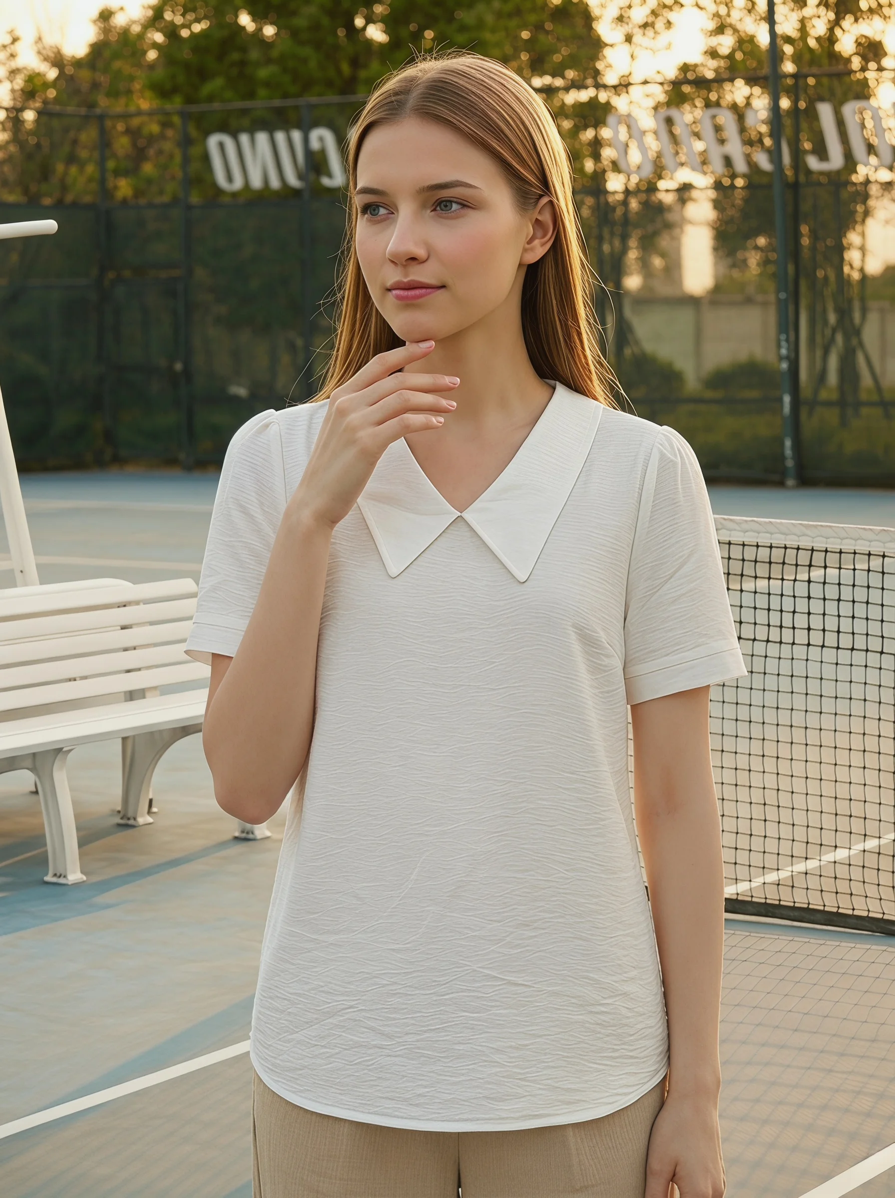 Gadinus Women Solid Color Blouse Short Sleeve Peter Pan Collar Casual Loose Fit Top Elegant Shirt