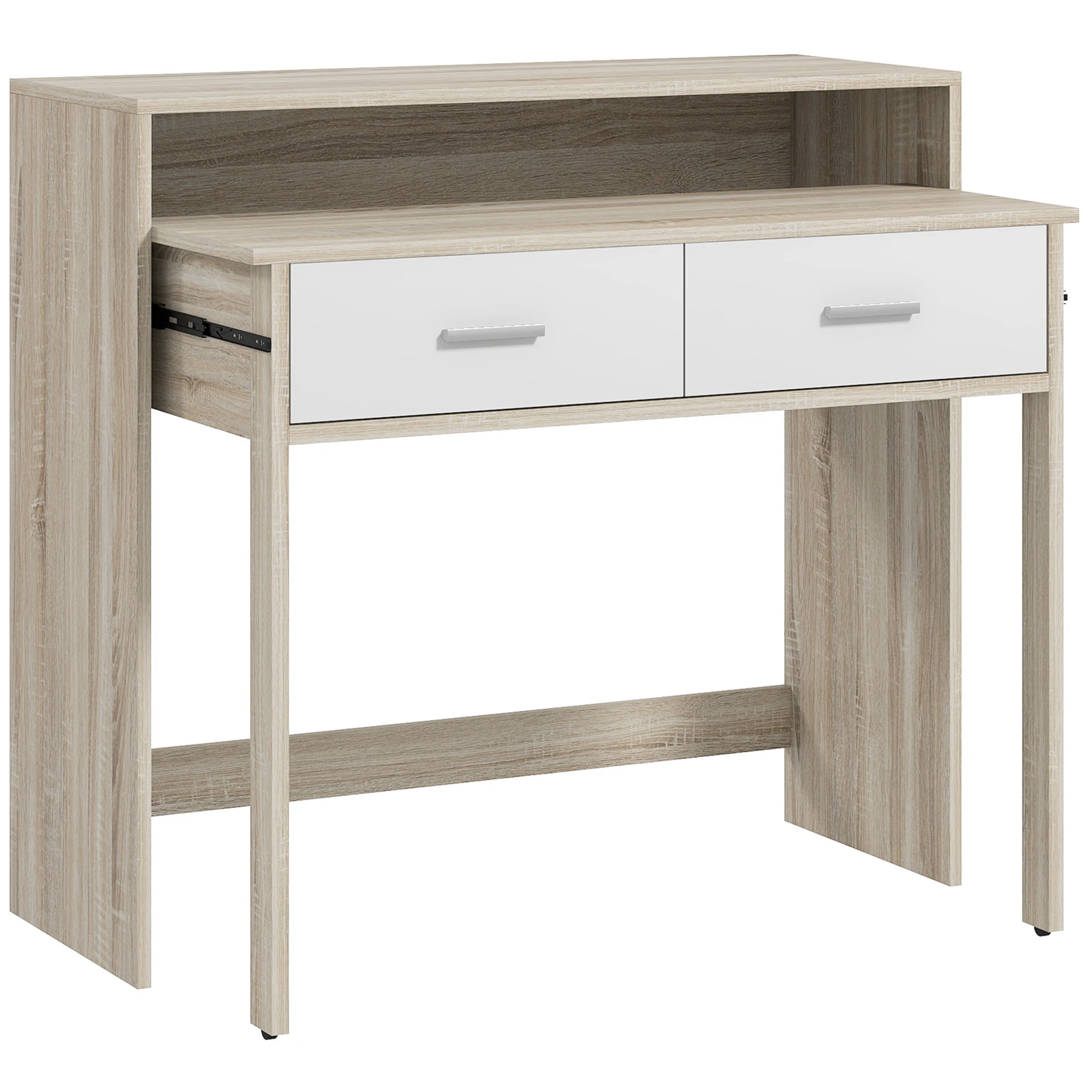 HOMCOM Modern Console Table 2 Levels Sliding Rails 95x35x87cm Oak