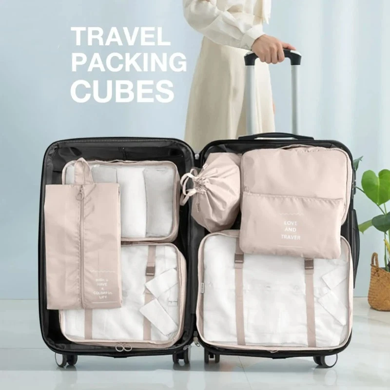 7pcs Packing Cubes Set Suitcases Travel Luggage Organizer with Shoe Cosmetic Clothing Accessories Bags - Suitcase Packing Cu