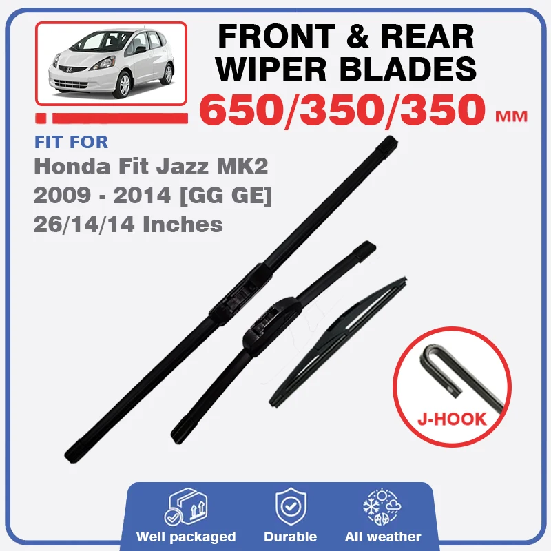 

For Honda Fit Jazz 2 MK2 2009 - 2014 GG GE Front Rear Wiper Blades RS Windshield Windscreen Window Washer Refills 26"+14"+14"