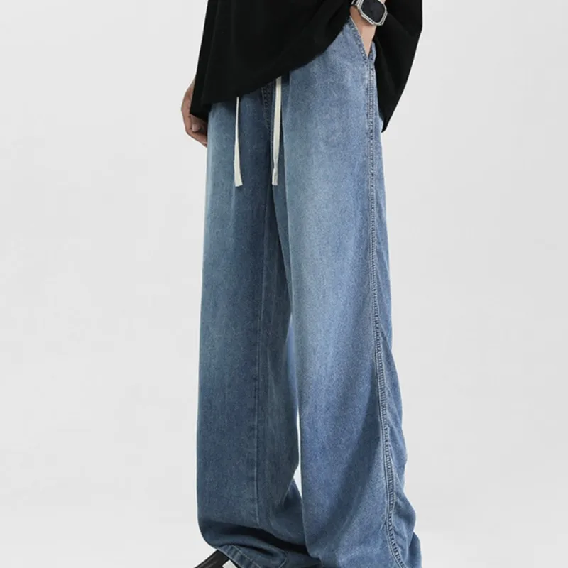 

2025 new autumn men's denim pants, thin straight leg ice silk cool casual pants, American loose camisole pants, loose streetwear