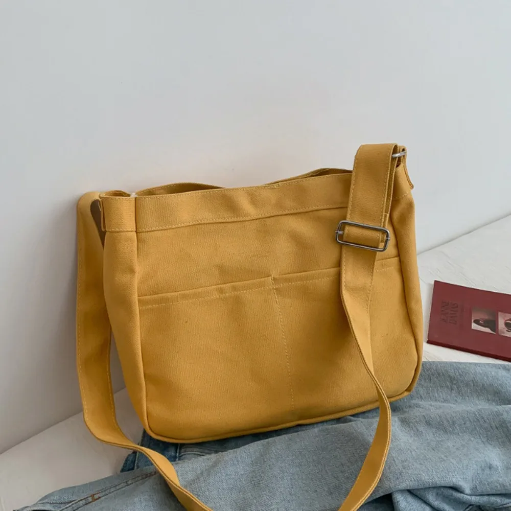 

Solid Color Canvas Tote Bag Multifunctional Large Capacity Women Handbag Commuting Casual Student Shoulder Bags Casual