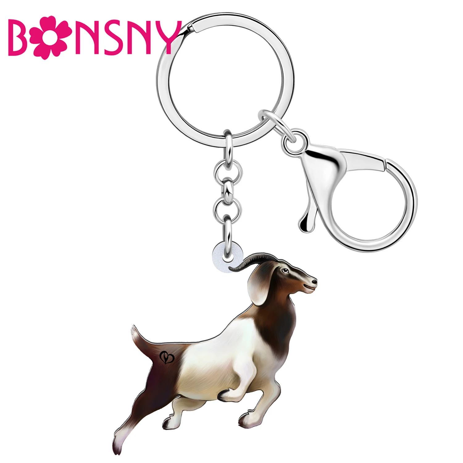 Bonsny Acrylic Jumping Goats Keychain Key Ring Cute Animals Key Chains For Women Friends Gifts Car Bag Charms Fashion Jewelry