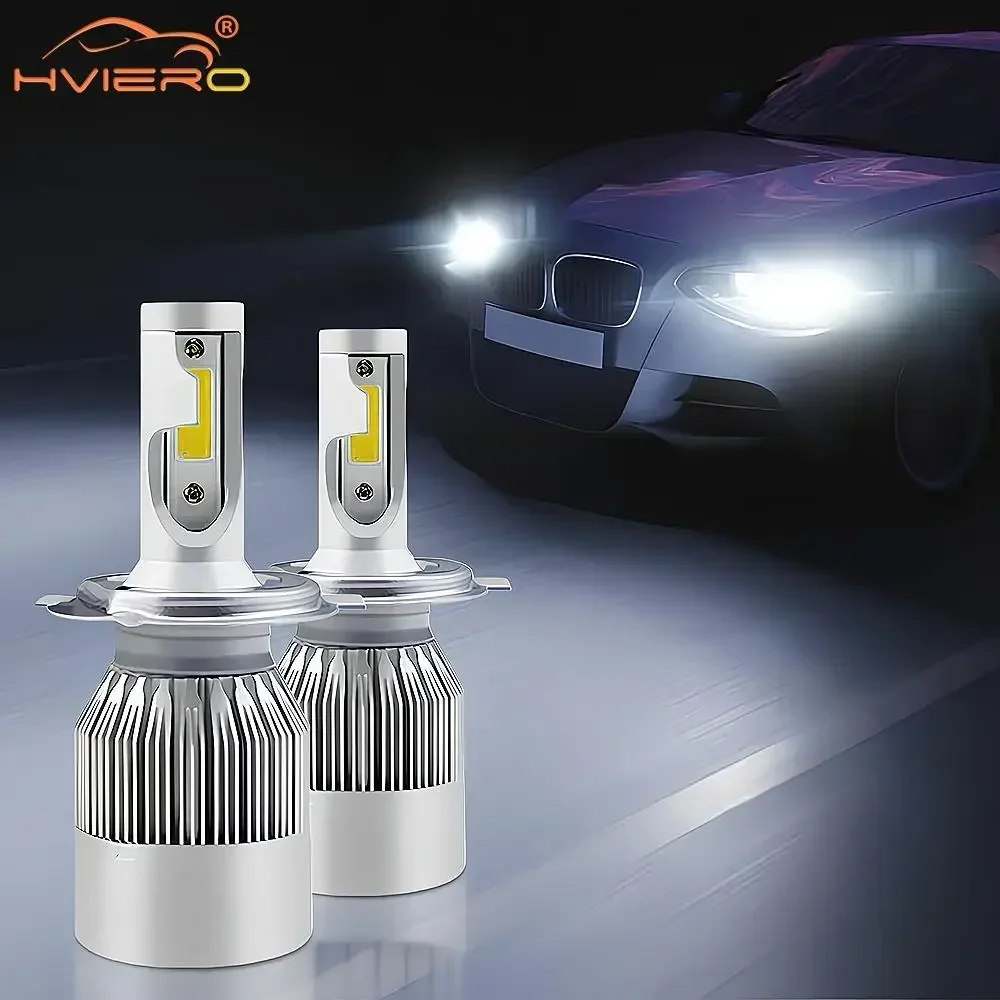 2X C6 LED H4 Super Bright COB Car Headlight Led Spot Fog Lamp Bulb 72W 7600LM Waterproof Headlamp Automobile Head 12V Night Auto