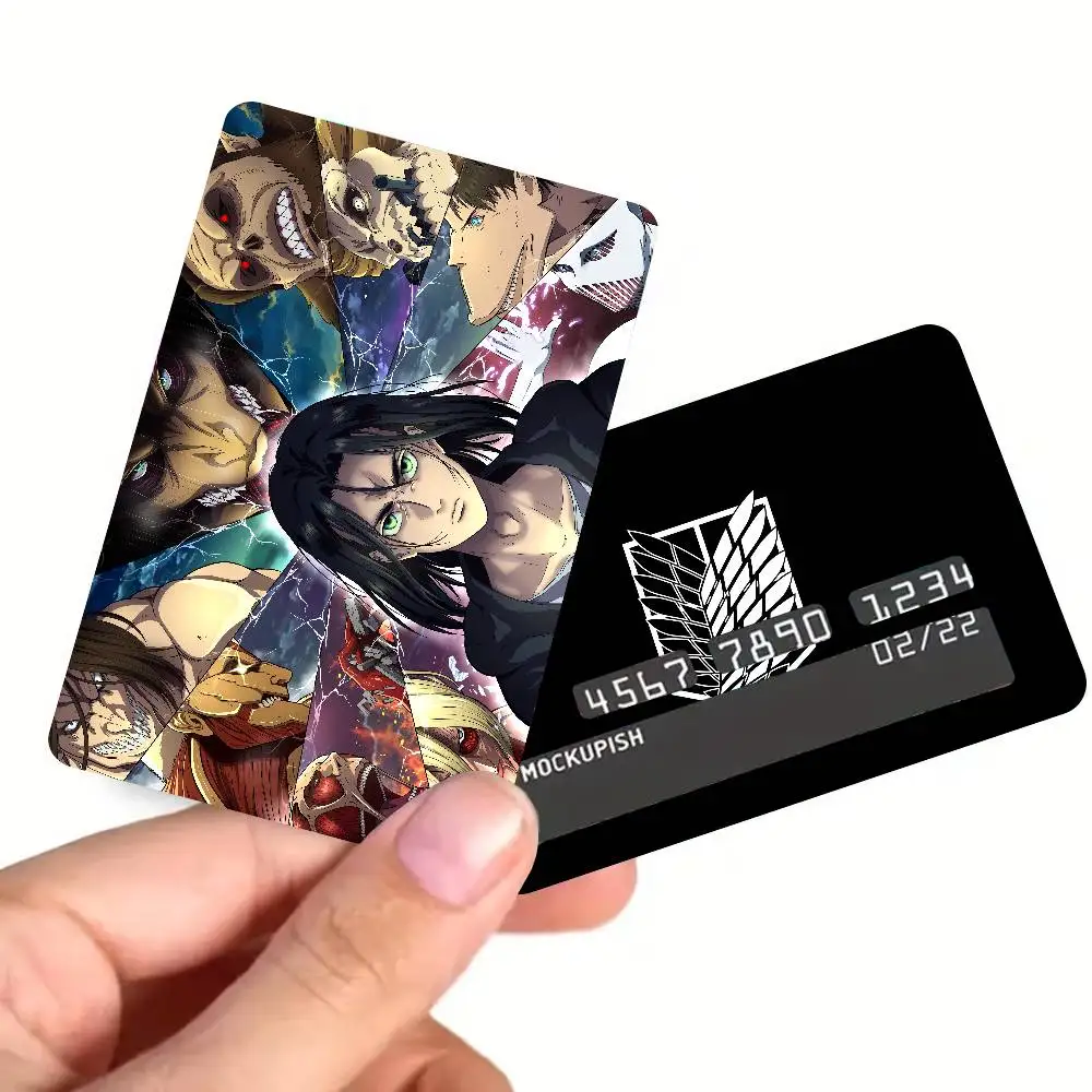 Cartoon Attack On Titan Anime Spend or Save Funny Shell On Off Ultra Thin No Fade Sticker Skin Cover Film for Debit Credit Card