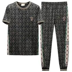 Fashion Print Short Sleeve Suit Men's Clothing Summer Leisure Fitness Home Sports Pants Set