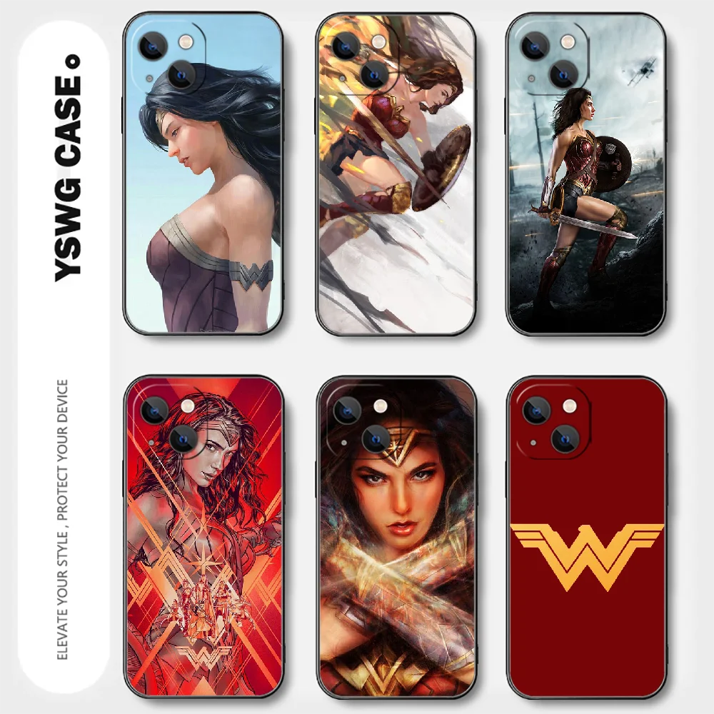 Wonder Woman Hero Phone Case For iPhone 15 14 13 12 11 8 Pro Max X XR XS Plus Mini Cover Black