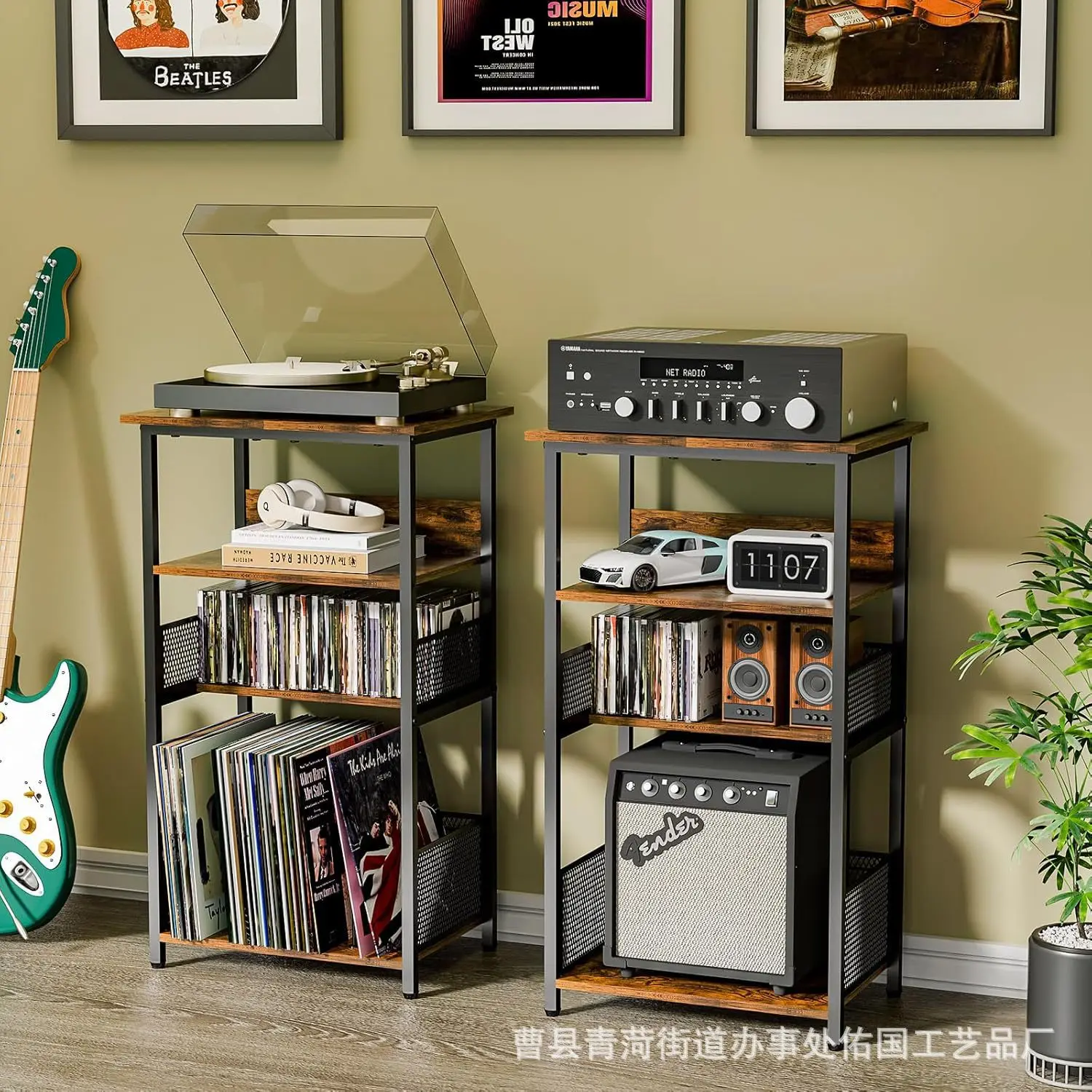 

Двухъярусная стойка для хранения виниловых пластинок из металла и дерева, для дома, гостиной, альбомов, компакт-дисков, книг и журналов