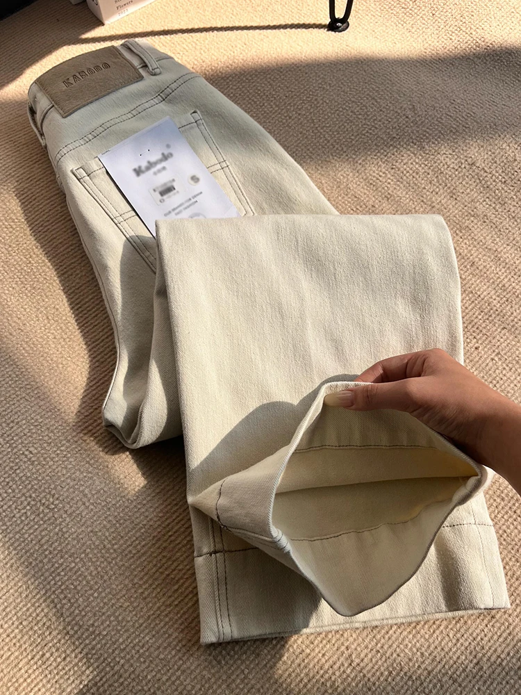 화이트 페이스 라인드 데님 진 여성용 하이웨이스트 루즈 스트레이트 레그 와이드 레그 팬츠 봄 가을 신상품