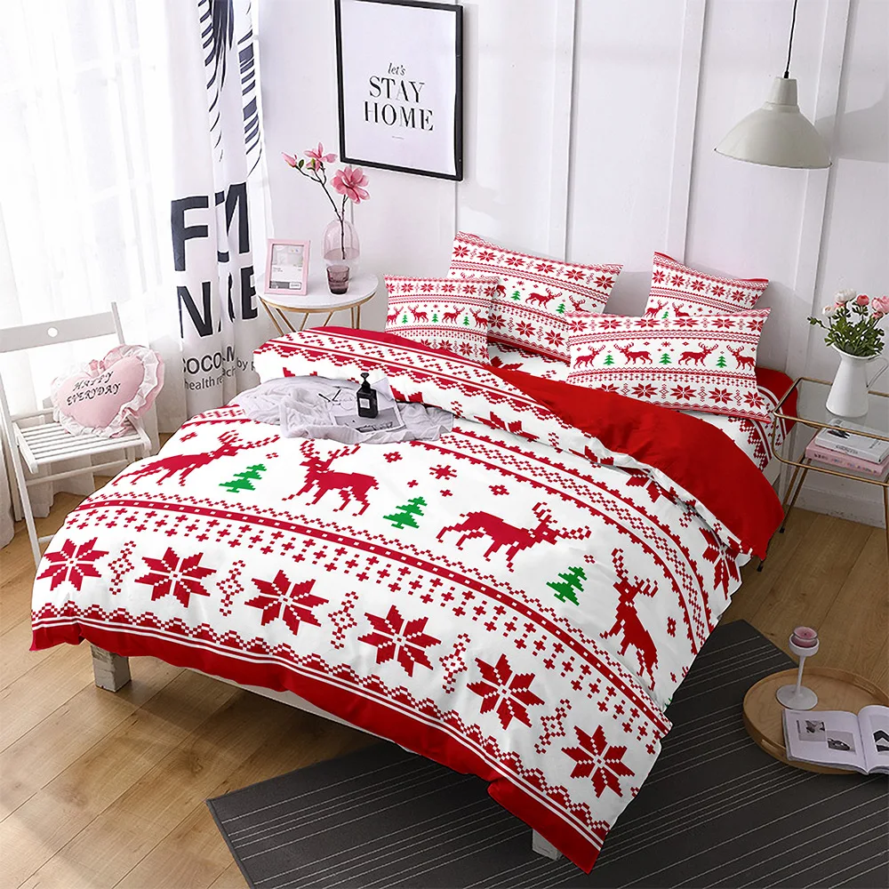 Pink Bedding Set Merry Christmas Duvet Cover Set for New Year Home Girls Bedroom Decor Soft Cozy Machine Washable Christmas Gift