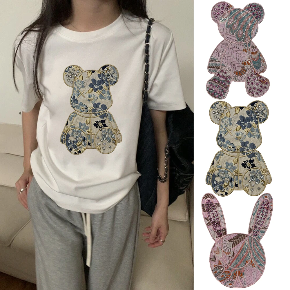 Fashionable fabric embroidery beaded bear bunnies sew on Accessories Fashion Decorations Handmade For Clothes Jacket Applique