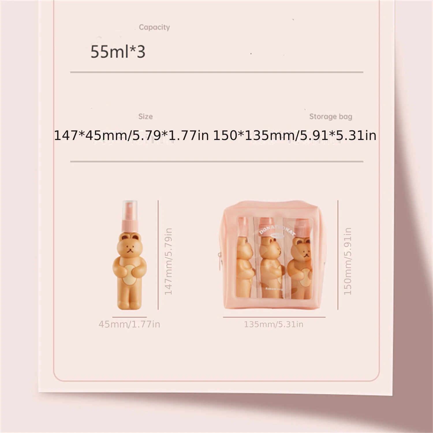 Adorable 3-Piece Travel Bottle Set - Leakproof & Refillable for Shampoo, Conditioner, Lotion!