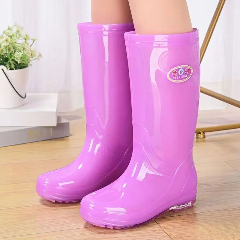 Women's Four Seasons High Top Rain Shoes Anti-Skid Waterproof Jelly Transparent Rain Boot Winter Plush Warm Rain Shoe Cover Shoe