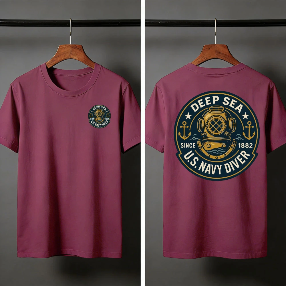 Deep Sea Diver Emblem Sommer-T-Shirt für Herren im Militärstil, Freizeitkleidung, Strand- und Outdoor-Aktivitäten, Taucherkleidung, Hemden – Detail 6