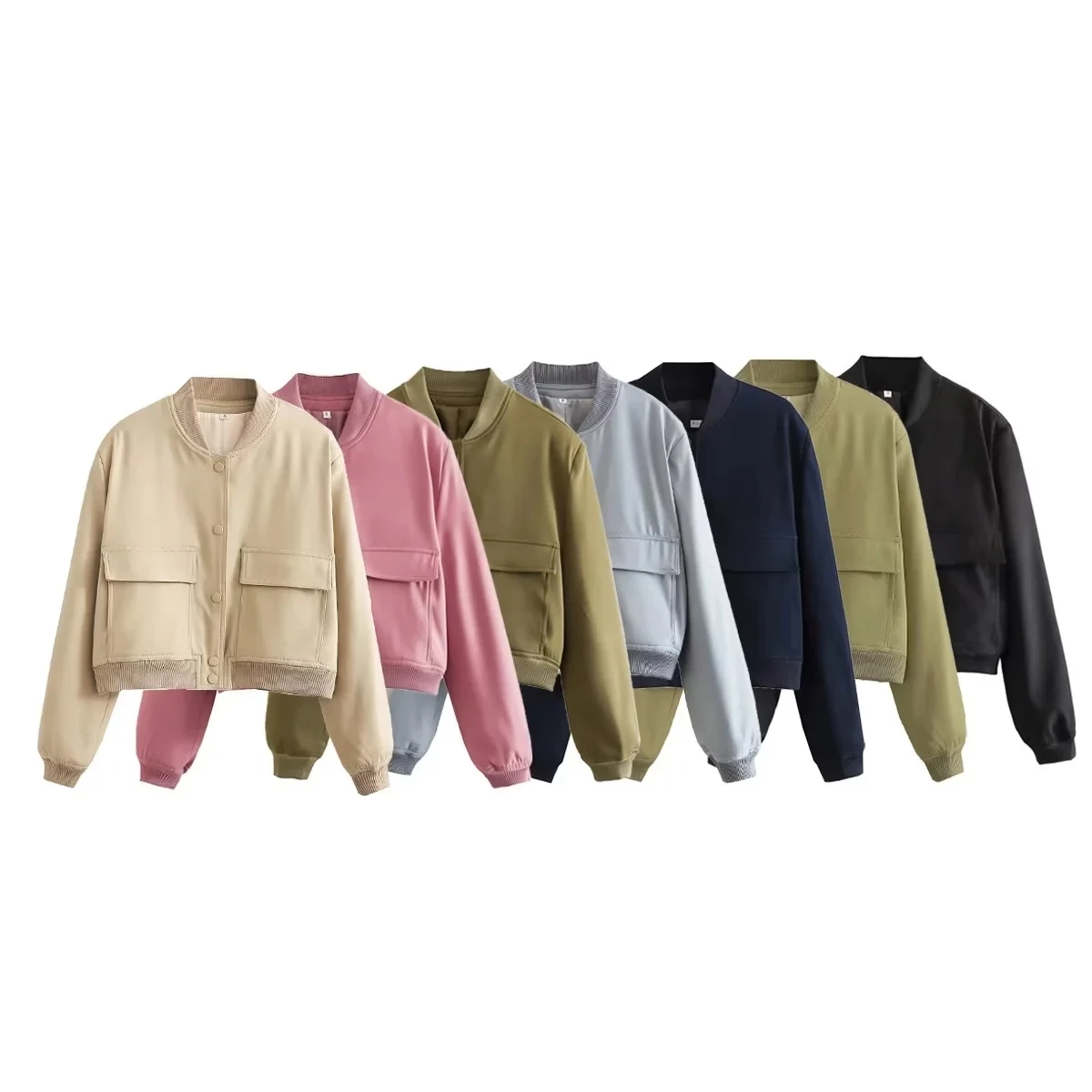 

Women's Bomber Jacket Coats Fashion With Pockets Spring Jackets Coat Vintage Long Sleeve Casual New In Outerwears Chic Tops