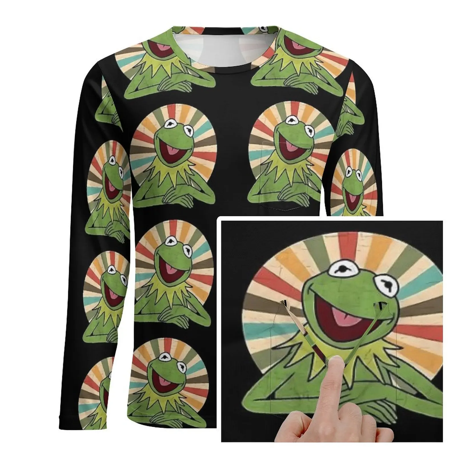 The Frogs Print T Shirt Funny Animal Cool T Shirts With Pocket Long Sleeve Printed Tops Autumn Awesome Oversize Clothing