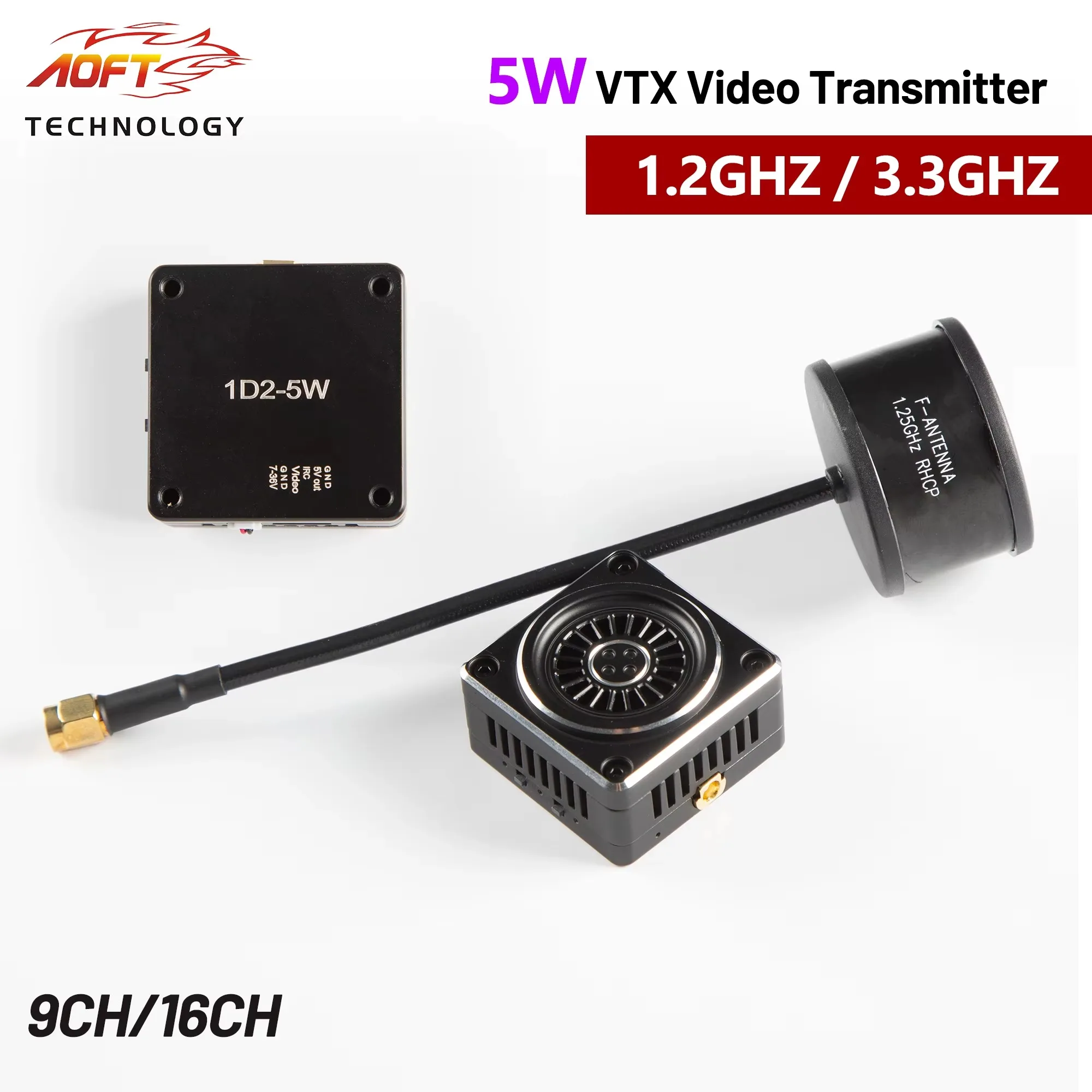 BoMs5W Video Transmitter 1.2Ghz/3.3Ghz High Power 9CH/16CH 25mW/5000mW Adjustable With Antenna For Long Range FPV Racing Drone F