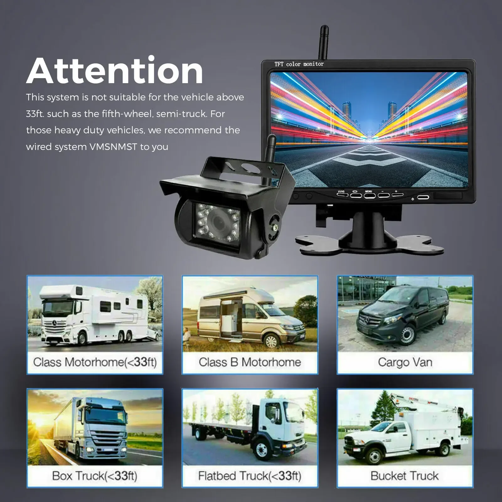 Car Monitor 7 inch TFT LCD Display Wireless Backup Camera Monitor for Bus Car Rearview Home Surveillance Camera Monitor