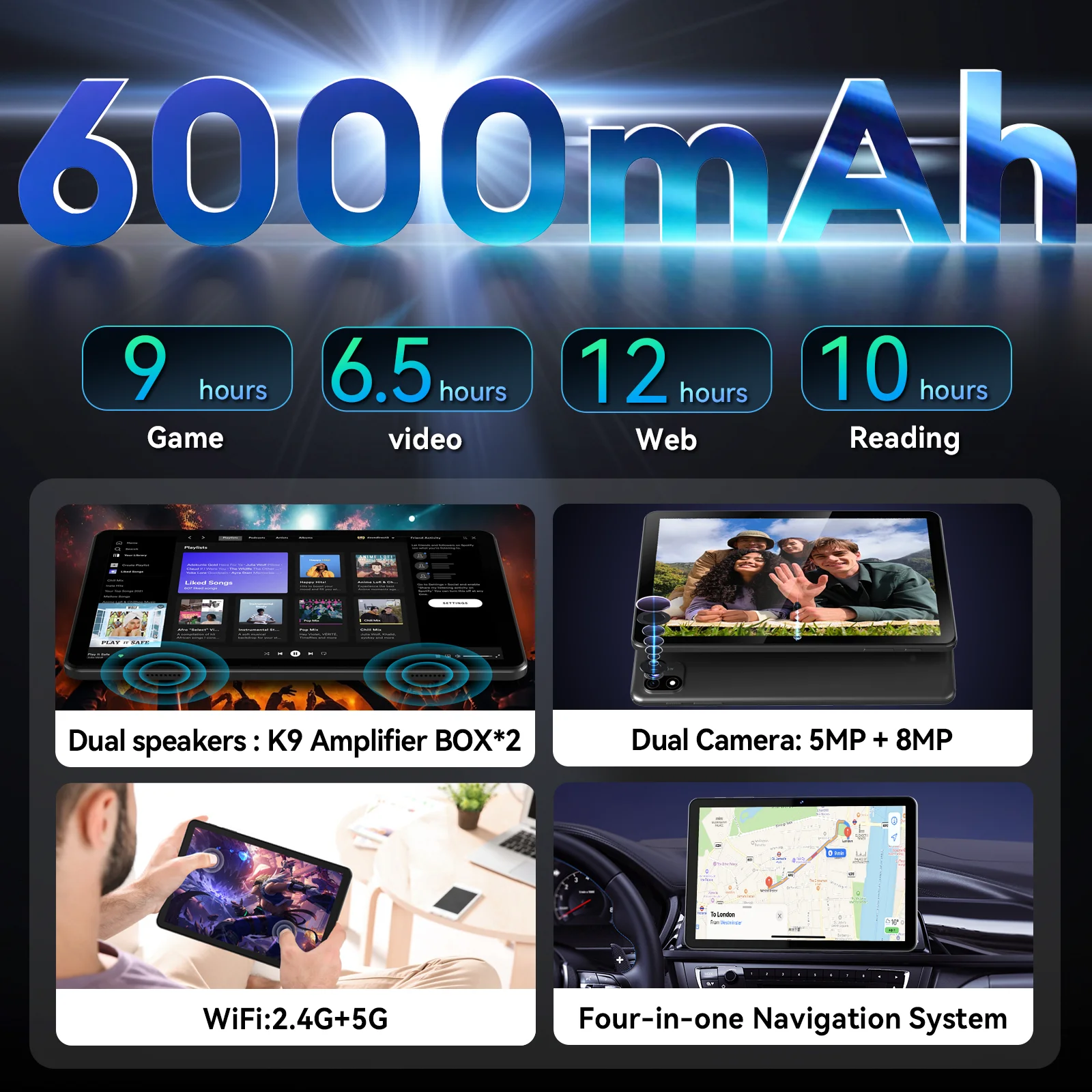 Headwolf WPad6 Android 15 tableta pantalla FHD de 10 pulgadas Unisoc T606 4 + 4GB Ram128GB ROM WiFi Gaming Tablet PC 6000 mAh batería