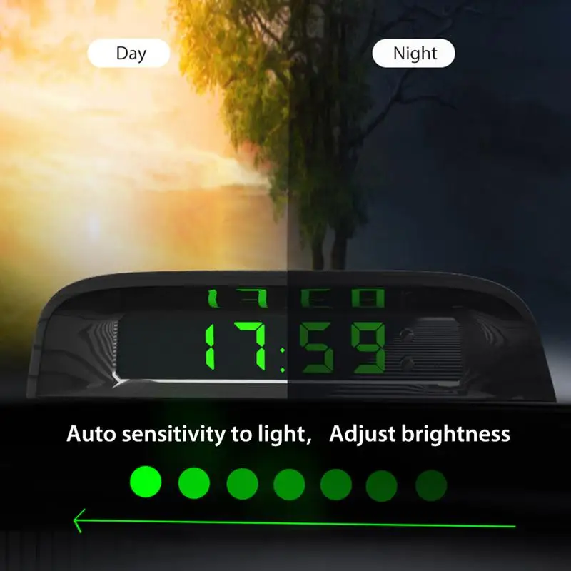 Car Solar Clock Vehicle Adhesive Luminous Digital Watch For Automobile Decoration Shading Hood Design Electronic Accessories