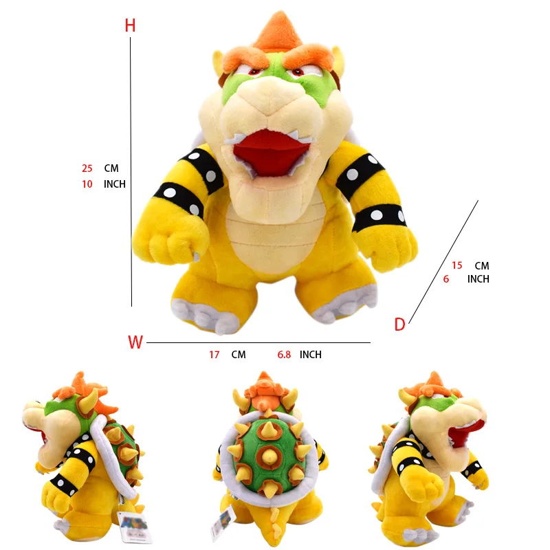 25cm Bowser Plush Doll Super Mario Original Anime Figure Cartoon Character Party Decoration Pillow Birthday Gift for Kids Toys