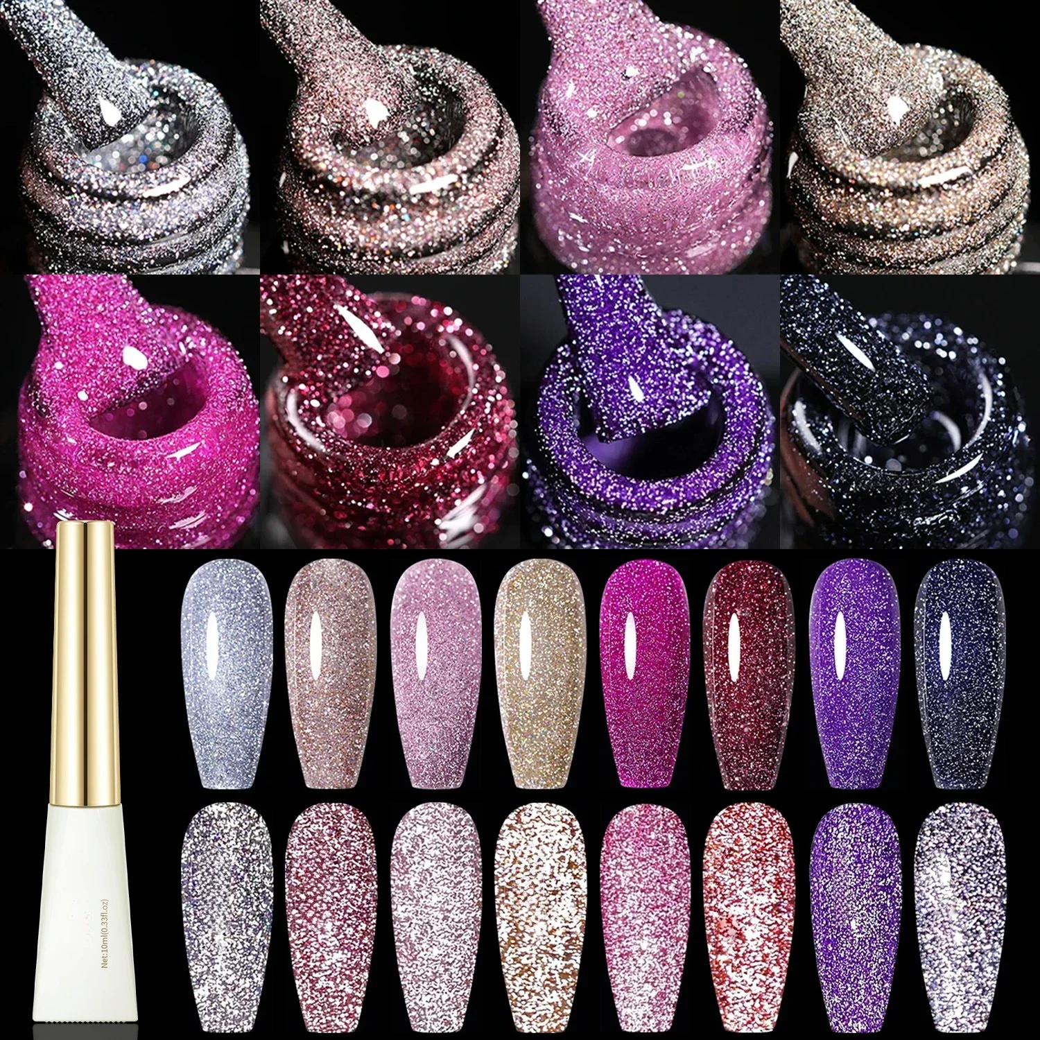 

8Colors 10ml Reflective Glitter Gel Nail Polish Winter Color Sparkling Sequins Soak Off UV LED Varnish Nail Art Decoration