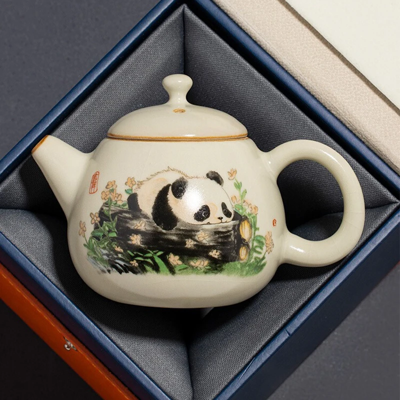 Ceramic Ru Kiln Panda Dragon Dan Teapot Home Tea Pot High end Kung Fu Tea Set with Opening Can Care for Single Pot Customization