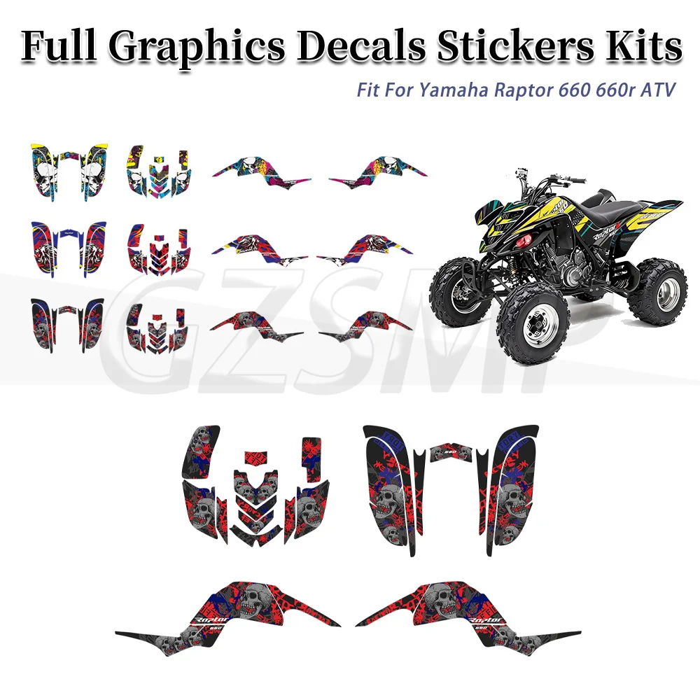 Full Fairing Graphics Kits Sticker Fit For Raptor 660 660r ATV Background Decoration Decals Custom Number Name