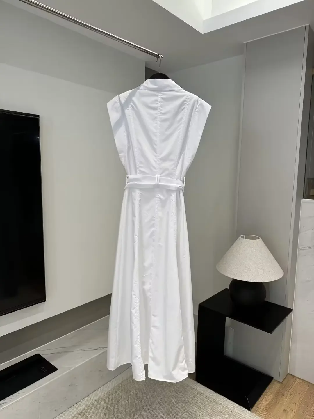 Women's 2024 New Chic Fashion Temperament Slim Version Belt Accessories Poplin Dress Retro Sleeveless Long Dress Mujer