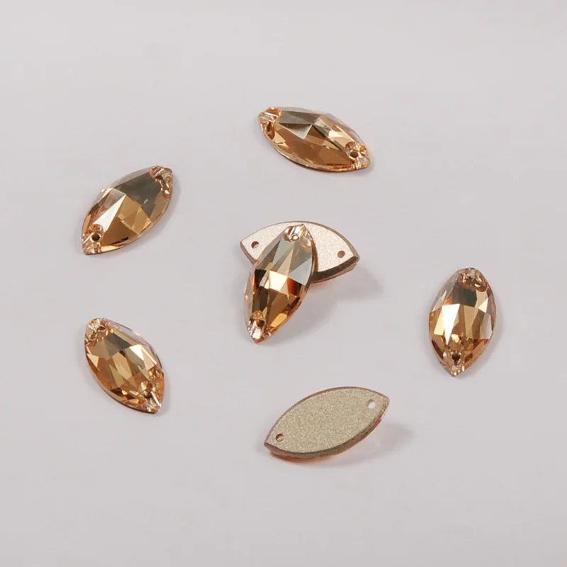 3D Navette Costura Golden Shadow Strass-Applikation zum Aufnähen, Flache Rückseite, DIY-Kristalle für Kleidung und Kleider – Detail 3