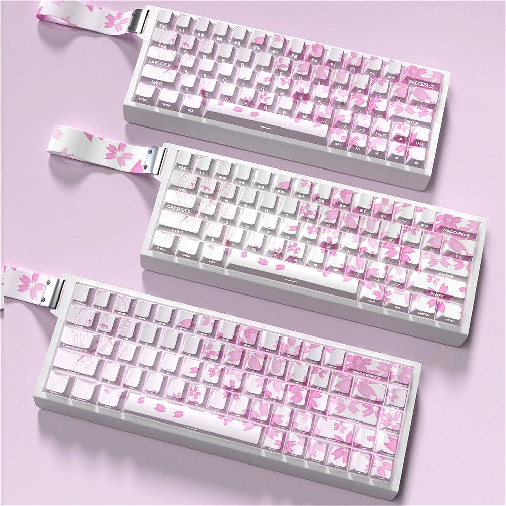 74 Keys PBT Nakano Sanjiu Pink Secondary Keycaps Cherry Side Engraved Translucent Keycaps for 60/68 Mechanical Keyboards