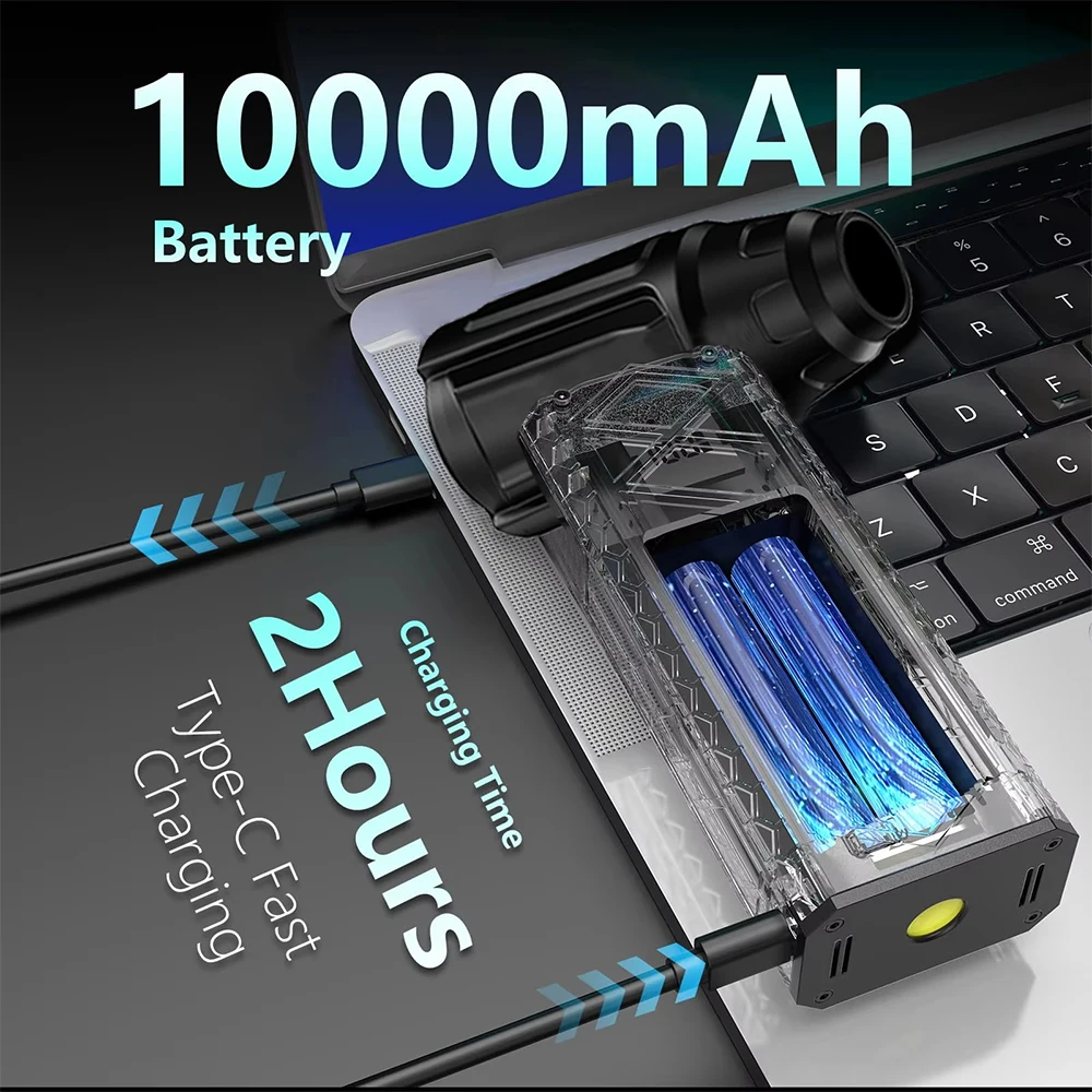 500000 دورة في الدقيقة توربو مروحة منفاخ الهواء المحمولة اللاسلكية منظف الغبار نوع c شحن فرش منفاخ نفاث في الهواء الطلق المنزل نظيفة 5000mAhx2