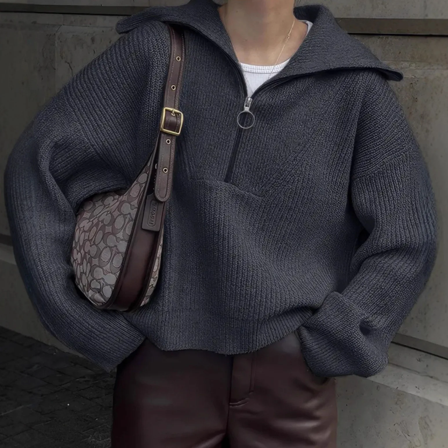 

Color Blo Zipper Pullover Casual Women's Sweater Long Sve Polyester Fiber 70% Other Materials 30% Color Knitwear