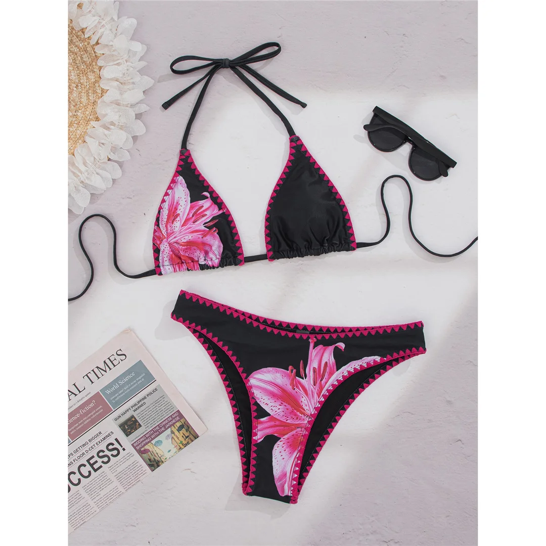 Sexy Blumenmuster-Bikini mit Neckholder, Damen-Badeanzug, zweiteiliges Bikini-Set, brasilianischer Badeanzug, Badebekleidung, Modell V7904. – Detail 12