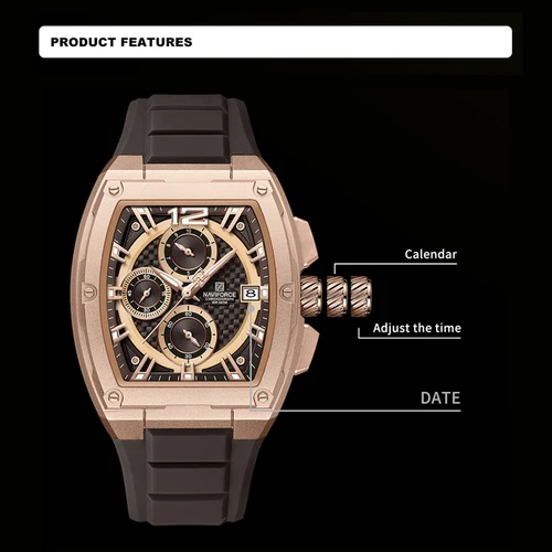 Imagen 2 del producto NAVIFORCE, relojes clásicos originales para hombre, banda de silicona a la moda, reloj de pulsera con indicador de fecha automático de cuarzo, reloj deportivo resistente al agua para hombre