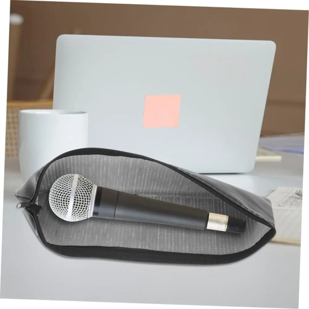 Durable PU Leather Microphone Storage Bag Dustproof Zipper Microphone Pouch Waterproof Microphone Carrying Case Window