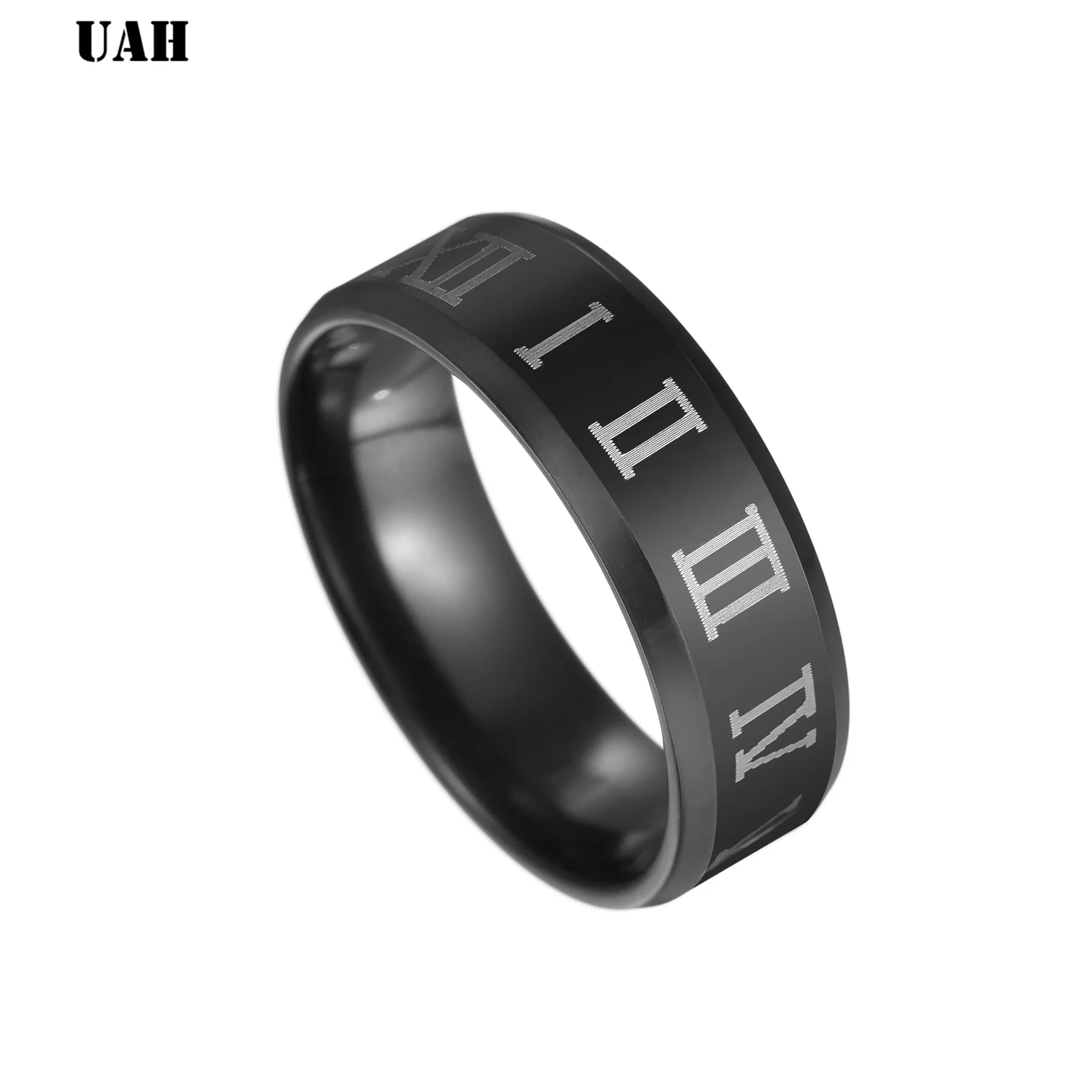 UAH Fashion Roman numerals black ring men's ring cool stainless steel cocktail wedding jewelry fashion letter male rings