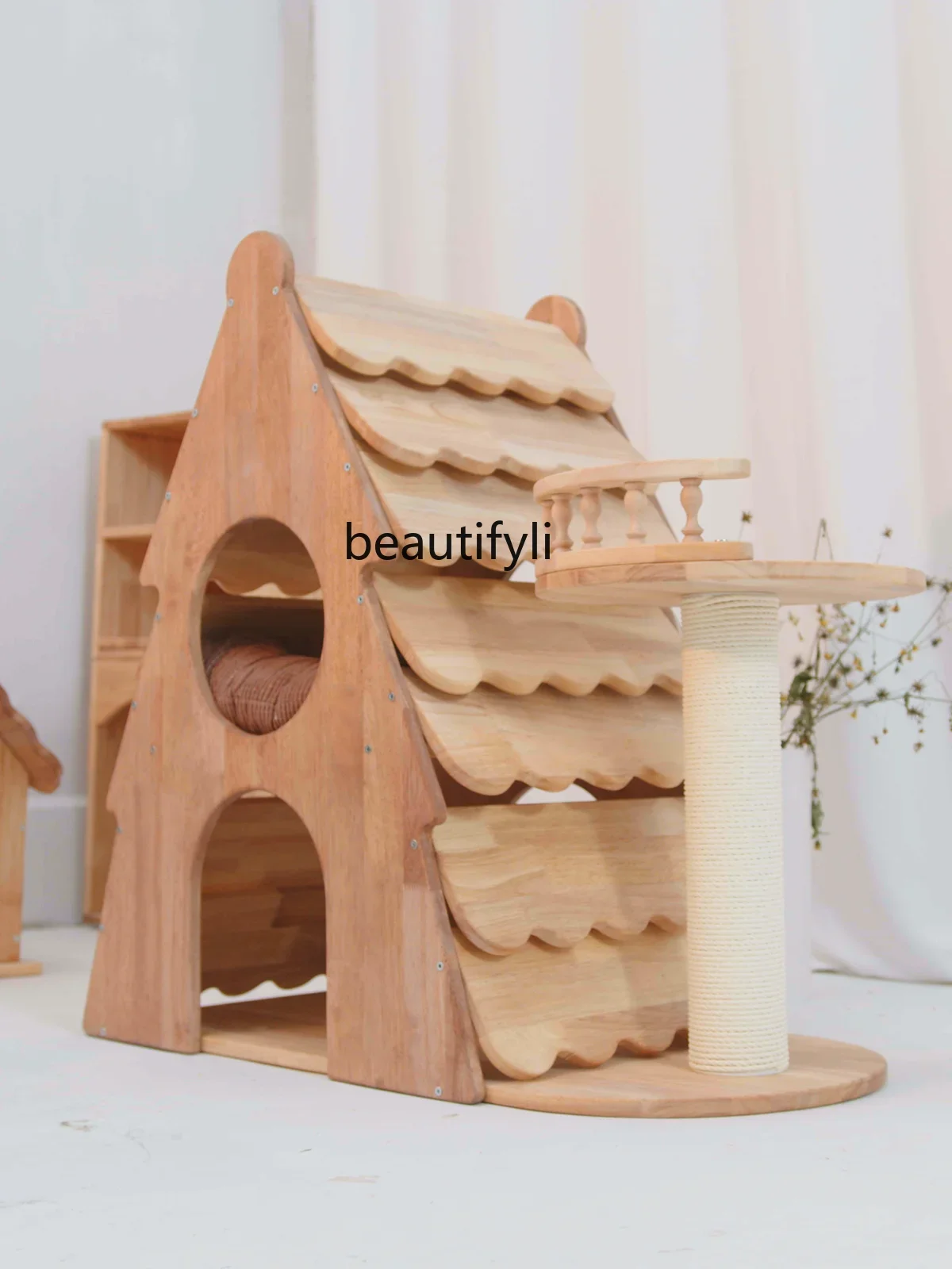 Double-layer cat nest Solid wood cat climbing frame Human pet shared furniture Black pet nest Christmas tree