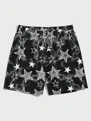 Shorts de cinco pontas estampa de estrela masculino, shorts de luxo largos Harajuku, shorts de praia havaiano, casual, novo, verão