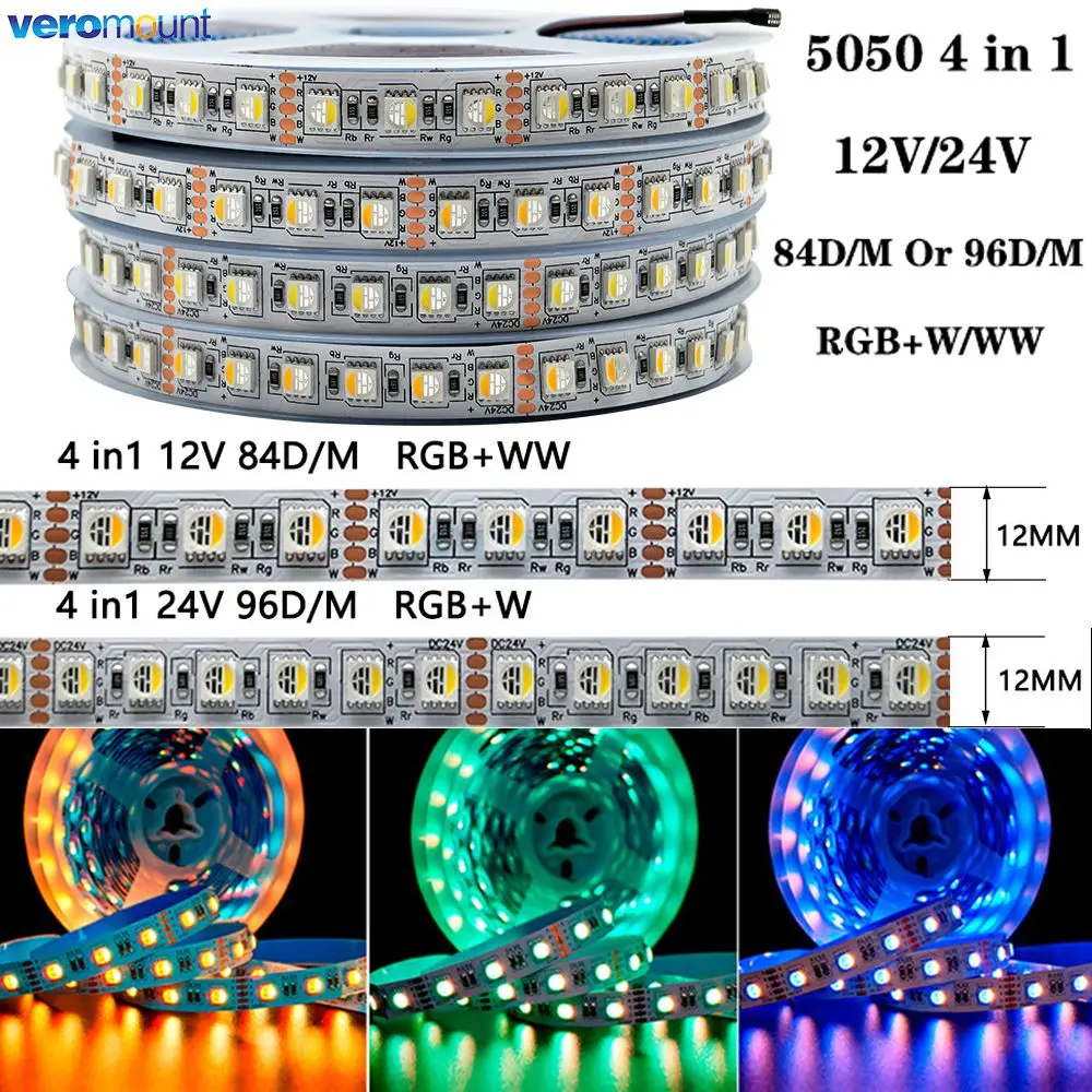 

5m 4 Color in 1 RGBW/RGBWW LED Strip Tape 60/84/96/120LEDs/m 5050 SMD Flexible High Brightness Light Bar DC 12V 24V IP20/65/IP67