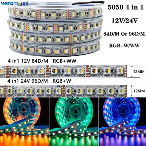 RGBW/RGBWW LED 스트립 테이프, 유연한 고휘도 라이트 바, 5050 SMD, DC 12V, 24V, IP20, 65, IP67, 5m, 4 컬러 in 1, 60, 84, 96, 120LEDs/m 