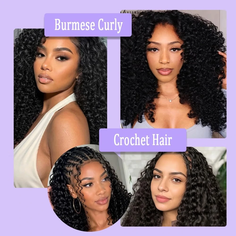 Burmese Curly Miracle Knots Crochet Human Hair 14-26 Inch Peruvian Hair Extensions 60g One Bulk And Braiding Hair 100% Human Hair Bundles Feather Crochet Human Hair For Women 1/2/3 Pieces ALIANNA Hair Reusable Pre-Separated Beginner Friendly Natural Black view 6