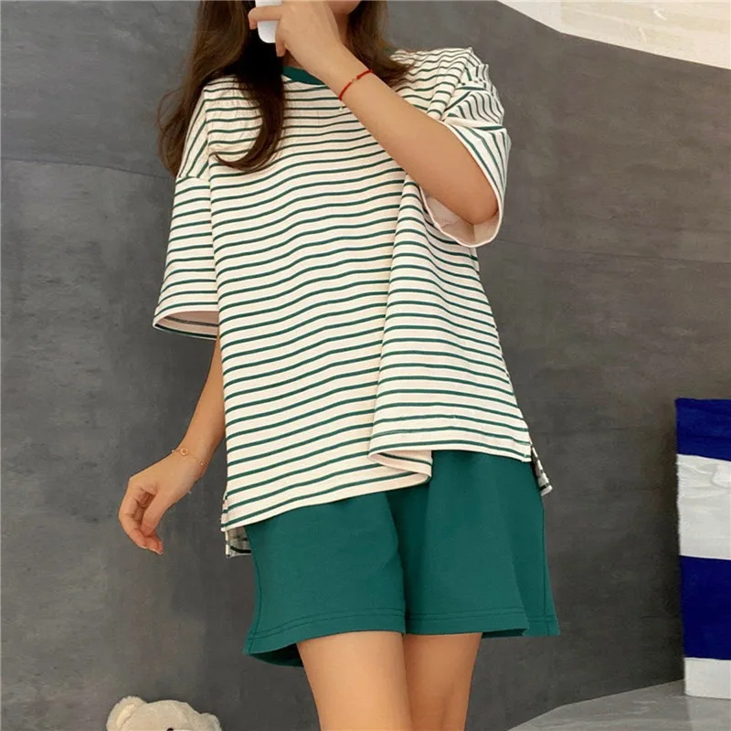 Short Sleeve Set Ladies Pajamas with Chest Pad Women Summer Pajama Sets Printed Sleepwear Casual Pajamas Home Suit